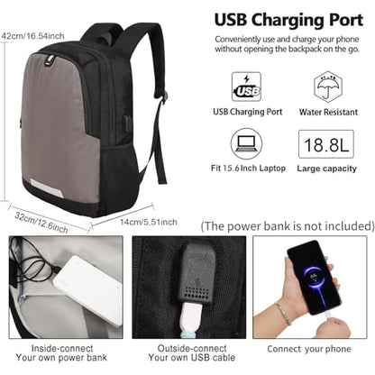 Laptop Backpack for Men Women, 17 Inch Business Travel Backpack with USB Charging Port and Anti-Theft Pocket, College School Bookbag (Grey) - color: Grey.
