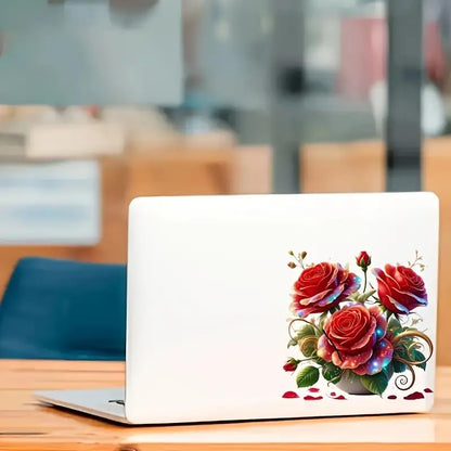 Cup Red Rose PVC Vinyl Car Decals Stickers Waterproof Self-Adhesive Decals for Cars, Laptops, Trucks, Motorcycles Wall Window Luggage Scratch Cover Door Decor Sticker