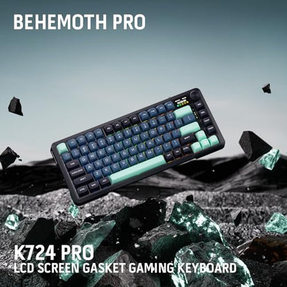 Redragon K724 PRO Wireless 81-Key Gasket Gaming Keyboard, TFT Screen & Knob | Easy-Control LED Info Display, 0-Delay Tri-Mode, Cushioned 5-Layer Noise Dampening for Creamy Thocky Sound, Compact 80% Size - color: Dark Jade, size: 81 Keys + LCD Screen