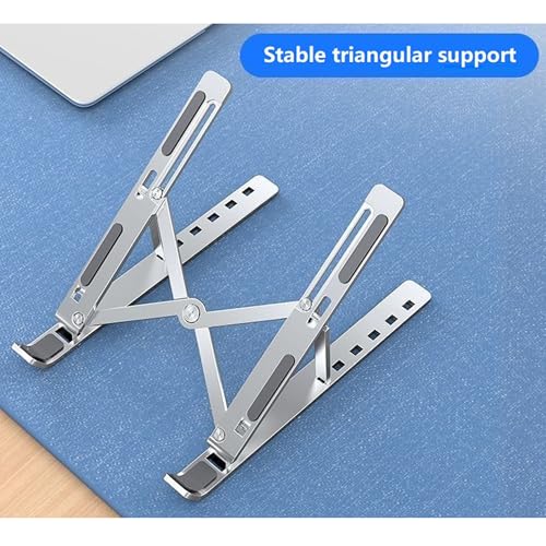 Aluminum Laptop Stand, 6-Height Adjustable Portable Foldable Laptop Holder - Hollow Out Cooling Elevated Desk Stand with Anti-Slip Silicone, Compatible with Notebooks, Tablets