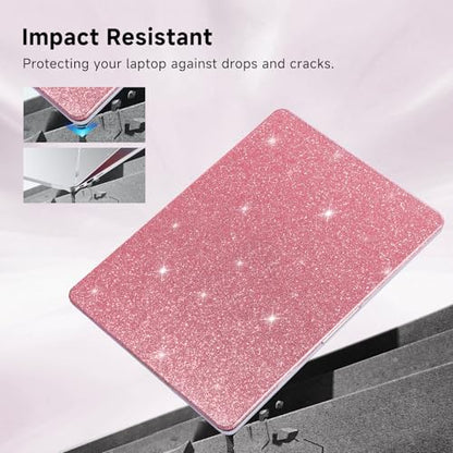 Funut Glitter Case for MacBook Air 13 Inch 2022 2021 2018 Release M1 A2337 A2179 A1932, MacBook Air 2020 Case, Women Girls Shiny Sparkle Bling PU Leather Hard Shell Cover & Keyboard Cover, Pink - color: Glitter Pink, size: Mac Air 13" 2018-2022(A1932/A217