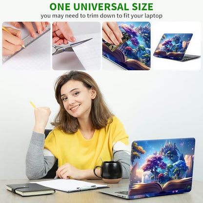 Laptop Skin Sticker Decal, Universal Protective Cover Fit 12 13 14 15.6 Inch Notebook, Reusable Water-Resistant Vinyl Decal w/ 2 Wrist Pads for Business Travel Office, Forest of Books - color: Forest of Books
