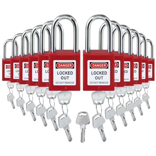 Landhoow 12 Set Lockout Tagout Locks Set, Safety Padlock, Loto Locks Keyed Differently Lock 2 Keys Per Lock Tag Out Padlocks for Electrical Lockout Tag Out Stations and Devices Kits (Red) - color: Red