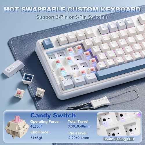 YUNZII B98 PRO QMK/VIA Wireless Mechanical Gaming Keyboard,96% Layout with Numpad and Cute Cat Knob, BT/2.4G/USB-C,Linear Switch Hot Swap Gasket,RGB for Win/Mac (Blue, Milk V2 Linear Switch) - color: Blue, size: Milk V2 Linear Switch