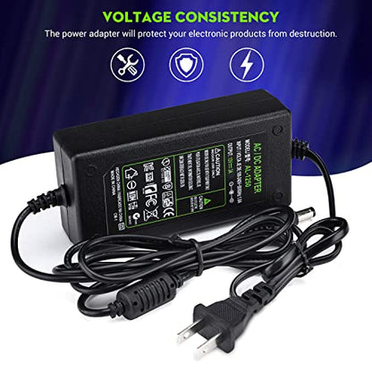 TOBWOLF DC 12V 3A Power Adapter, 36W AC 100-240V US Plug with 4.6FT Cord | 5.5mm × 2.1mm DC Plug, AC to DC Transformers, Switching Power Supply for LED Strip Lights, CCTV Cameras & Wireless Routers - size: 12V 3A