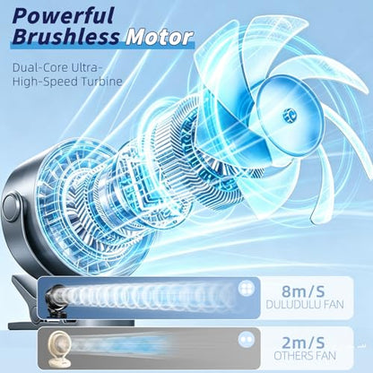 Portable Clip on Fan, Rechargeable USB Desk Fan with Turbo Airflow, 100 Speeds LED Display, 360° Rotation, Small Quiet Battery Powered Fan for Stroller Outdoor Travel Camping Golf Cart, Grey - color: Grey