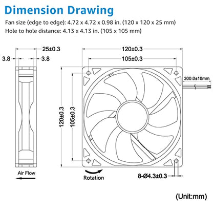 GDSTIME 120mm x 25mm 12V 2Pin Computer Case Cooling Fan Dual Ball Bearing | for Ice Maker, Wine Cooler, Power Supply, RV Fridge, Quartz Heater - 2500 RPM, 120x120x25mm, 12 Volt DC Brushless PC Fans - size: 120x25mm