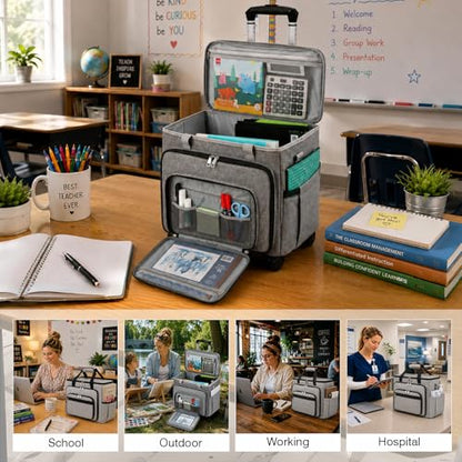 Rolling Teacher Bag With Wheels, Tote Organizer With Detachable Trolley - color: Grey
