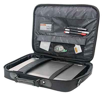 Manhattan 17 Inch Laptop Briefcase Shoulder Bag, Ultra-Lightweight & Padded Compartments, for Carrying Laptop, Notebook, Macbook, Tablet, Black, 3 Yr Mfg Warranty - 421560 | Polyester/PVC shell, cushioned lining, four pockets, 22 lb capacity, under 2 lb w