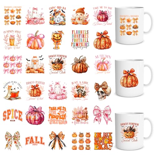 Rngmsi 30 Pcs Fall UV DTF Cup Wrap Pumpkin UV DTF Cup Stickers for 16 OZ | Fall Pumpkin, 16 OZ, Autumn, Waterproof UVDTF Transfer Decals, Glasses Cups Mug DIY Crafts - style: Fall Pumpkin