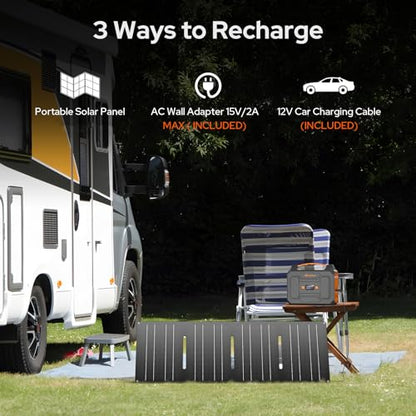 Solar Power Station with Foldable Solar Panel 60W, 110V 100W AC Outlet Camping Portable Solar Power Bank Generator with Panels Included,Portable Battery Pack for Laptop Smart Device RV Outdoor Backup