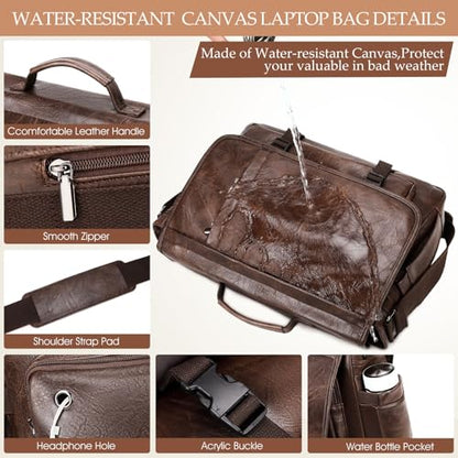Messenger Bag for Men: Laptop Bag PU Leather Work Briefcase Large Carry On Computer for Office College Travel - color: Pu Coffee