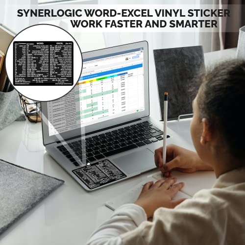SYNERLOGIC Microsoft Word/Excel (for Windows) Reference Guide Keyboard Shortcut Sticker, Laminated, No-Residue Vinyl (Black/Small) - color: Black