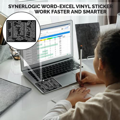 SYNERLOGIC Microsoft Word/Excel (for Windows) Reference Guide Keyboard Shortcut Sticker, Laminated, No-Residue Vinyl (Black/Small) - color: Black