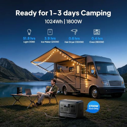 BLUETTI Elite 100 V2 Portable Power Station and Solar Cable, 1024Wh LFP Battery Backup w/ 4 1800W AC Ports (3600W Surge), 35% Smaller, Fast Charge and UPS Solar Generator for Camping, Road Trip - style: BLUETTI Elite 100 V2+Solar Charging Cable