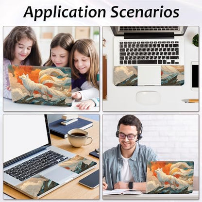 Laptop Skin 12.1-15.6 inch Removable Universal Reusable Laptop Sticker Decal,Waterproof No Residue Vinyl Cover,Scratch-Resistant Cuttable Full Wrap Sticker for Notebook, Orange and White Fox - color: Orange And White Fox