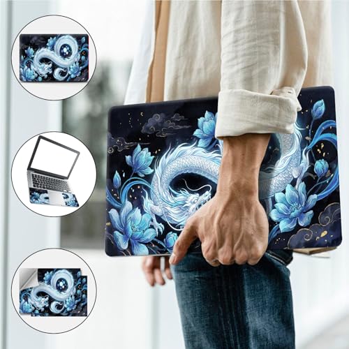 Universal Laptop Skin, DIY Cut-to-Fit Vinyl Cover Compatible with HP, Dell, Lenovo, Mac (13.3" to 15.6"), Anti-Scratch, No Residue & Bubble-Free Protective Decal Sticker, Ice Dragon Lotus - color: Ice Dragon Lotus