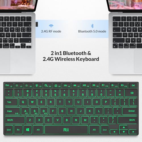 Rii Wireless Bluetooth Keyboard(2.4G+BT5.0) with Aluminum Alloy for Windows | X9 Dual Mode Rechargeable Keyboard with RGB Backlit for Tablet,Surface,PC,Laptop with Windows
