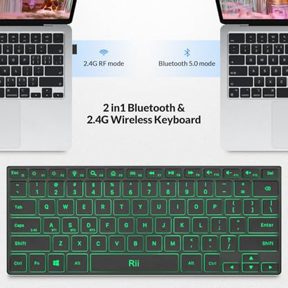 Rii Wireless Bluetooth Keyboard(2.4G+BT5.0) with Aluminum Alloy for Windows | X9 Dual Mode Rechargeable Keyboard with RGB Backlit for Tablet,Surface,PC,Laptop with Windows