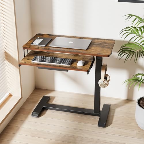 ETHU Overbed Table with Wheels, Upgrade Medical Table with Drawer, Hospital Bed Table, Workstation Desk, Adjustable Overbed Bedside Rolling Laptop Desk, Walnut - color: Walnut