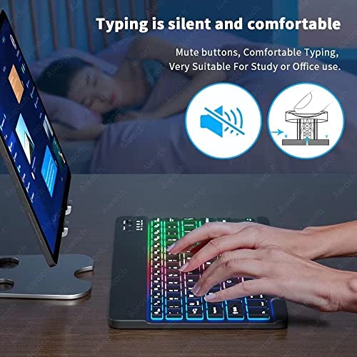 Ultra-Slim Lightweight Bluetooth Keyboard and Mouse Portable Mini Wireless Keyboard Rechargeable 7-Color Backlit for Apple iPad iPhone,Tablet iPhone Smartphone iOS Android Windows,Black - color: black