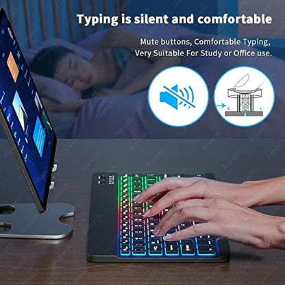 Ultra-Slim Lightweight Bluetooth Keyboard and Mouse Portable Mini Wireless Keyboard Rechargeable 7-Color Backlit for Apple iPad iPhone,Tablet iPhone Smartphone iOS Android Windows,Black - color: black