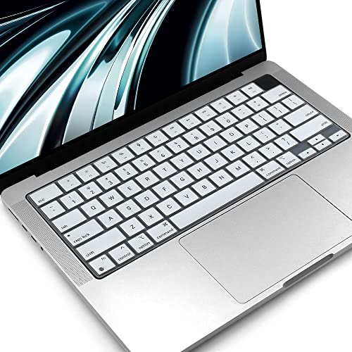 ProElife Keyboard Cover Skin for MacBook Air 13.6 inch 15 inch 2024 2023 2022 M3 M2 Chip A2681 A2941, Ultra Thin Keyboard Protector U.S Enter for 2024-2022 Air 13.6'' 15'' M3 M2 Accessory (White) | US Enter, Ultra Thin (0.26 mm), Silicone Protective Skin,