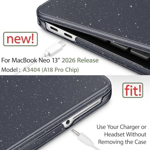 May Chen Compatible with MacBook Neo 13 inch Case 2026 Model A3404, Plastic Hard Shell,Keyboard Cover,Screen Protector,Dust Plug, for MacBook Neo 13" with A18 Pro Chip, Glitter Black - color: Glitter Black