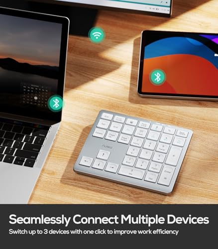 Nulea Wireless Number Pad Bluetooth 5.0 & 2.4G Portable Numeric Keyboard, USB-C Rechargeable, 34-Keys Bluetooth Keyboard for Data Entry (Silvery White) - color: C-Silvery White