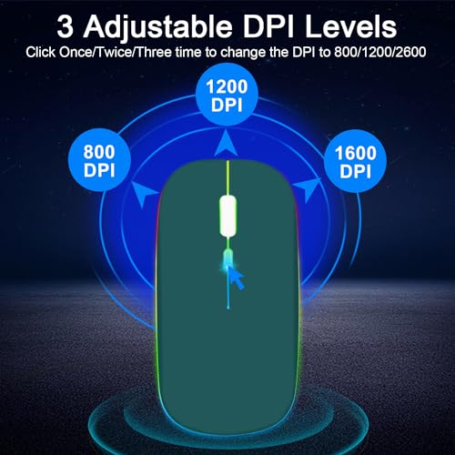 Wireless Bluetooth Mouse for iPad/MacBook Pro/Air/Laptop/pc Rechargeable Silent Mouse Portable Slim for Surface Pro/Lenovo/Samsung Tablet (LED/Jade Green) - color: LED / Jade Green