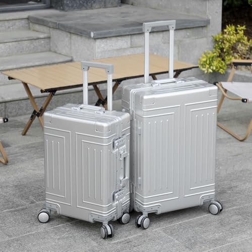 All Aluminum Magnesium 20/26 Luggage Set，Cut from Whole Aluminum Sheet，22x14x9 Airline Approved ，（3rd Generation，Premium Magnesium Metal zipperless suitcase ） (silvery, 20in+26in) - color: silvery, size: 20 inch + 26 inch