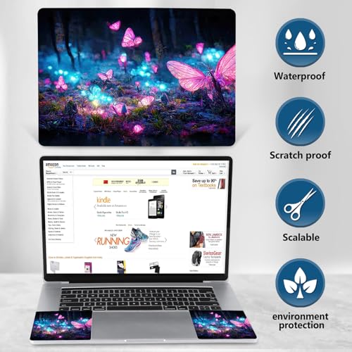 AIMSA Laptop Skin Sticker Decal, 13/13.3/14/15/15.4/15.6 inch Laptop Art Decal Universal Cover, Scratch Resistant Notebook Skin Protector, Fantasy Pink Butterfly - color: Fantasy Pink Butterfly