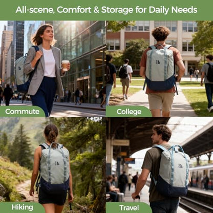INUK Travel Laptop Backpack, 25L Recycled Waterproof Light Daypack | Dual laptop pockets, soft light foam straps, recycled wear-resistant fabric, water repellent coating, Sage Leaf - color: Sage Leaf