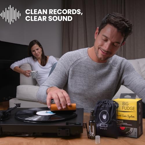 Big Fudge Vinyl Record Cleaning Kit - 4-in-1 Vinyl Record Cleaner Kit for Records Includes Ultra-Soft Velvet Brush Cleaning Liquid Stylus Brush and Storage Pouch - Pro Records Care - style: Premium Cleaning Kit