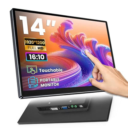 14 Inch Touchscreen Portable Monitor, 1920x1200 FHD IPS Display, 16:10 Aspect Ratio, 100% sRGB, HDMI VGA DVI Inputs, Industrial Touch Screen for POS Kiosk, Laptop, PC, Ras Pi, Game Console - size: 14-inch