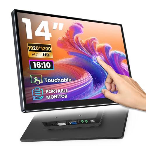 14 Inch Touchscreen Portable Monitor, 1920x1200 FHD IPS Display, 16:10 Aspect Ratio, 100% sRGB, HDMI VGA DVI Inputs, Industrial Touch Screen for POS Kiosk, Laptop, PC, Ras Pi, Game Console - size: 14-inch
