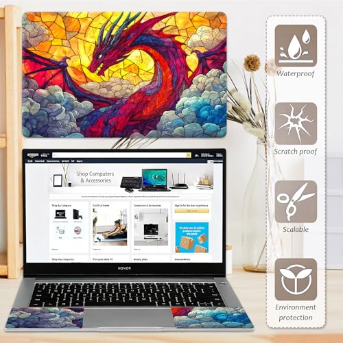 Laptop Skin 12.1-15.6 inch Removable Universal Reusable Laptop Sticker Decal,Waterproof No Residue Vinyl Cover,Scratch-Resistant Cuttable Full Wrap Sticker for Notebook, Stained Glass Red Dragon - color: Stained Glass Red Dragon