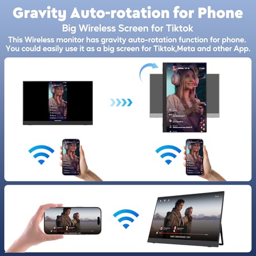 17.3" Wireless Portable Monitor with Built‑in 8000mAh Battery 4H, AirPlay & Miracast, 2.5K QHD 2560x1400 IPS Matte HDR, 125% sRGB, 500 Nits, VESA, Auto Rotation for Phone/Tablet, USB‑C & Mini HDMI - size: 17.3 inch