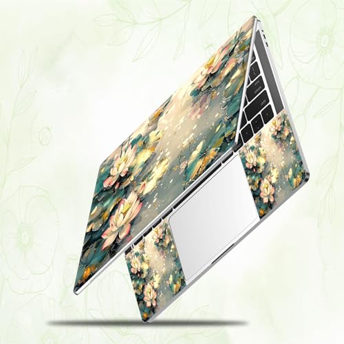Laptop Skin Sticker Decal, Universal Reusable Vinyl Laptop Cover for 12" 13" 13.3" 14" 15" 15.4" 15.6" Notebook PC, Reusable Waterproof Scratch-Resistant with 2 Wrist Pads,Art Lotus Flowers - color: Art Lotus Flowers