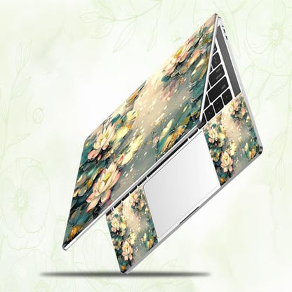 Laptop Skin Sticker Decal, Universal Reusable Vinyl Laptop Cover for 12" 13" 13.3" 14" 15" 15.4" 15.6" Notebook PC, Reusable Waterproof Scratch-Resistant with 2 Wrist Pads,Art Lotus Flowers - color: Art Lotus Flowers