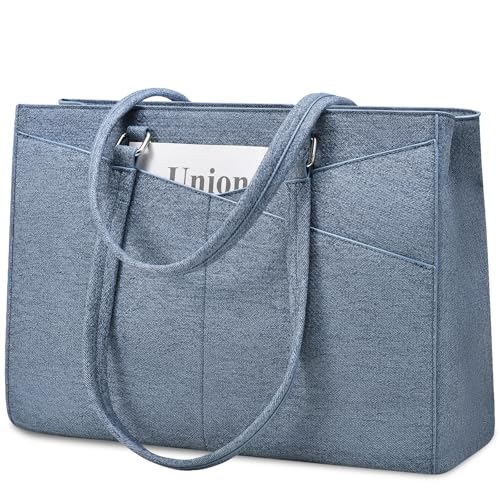 LOVEVOOK Laptop Tote Bag for Women,Computer Briefcase for Work Office | Fits 15.6 Inch Laptop, Waterproof Front Pocket, Shoulder Strap, Large Purse for Business Office Work, Leather Denim Blue - color: Leather Denim Blue 15.6 Inch, size: 15.6 inch