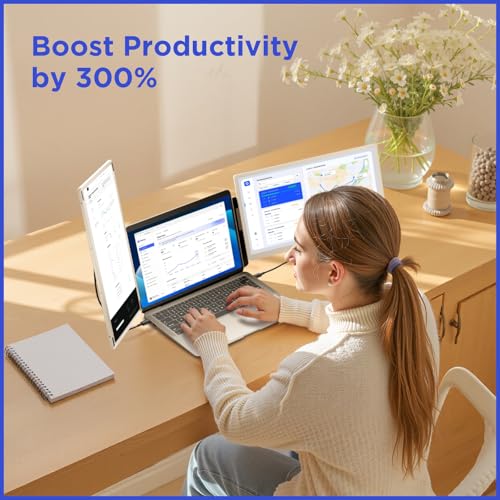 Maxfree S6 Laptop Screen Extender, 15.6'' 1080P Monitor Extender, 11 Display Modes, Plug & Play, Detachable Screen Triple Monitor for Laptop 13"-17.3", Compatible with Mac/Windows/Android/Switch, Gold - style: S6