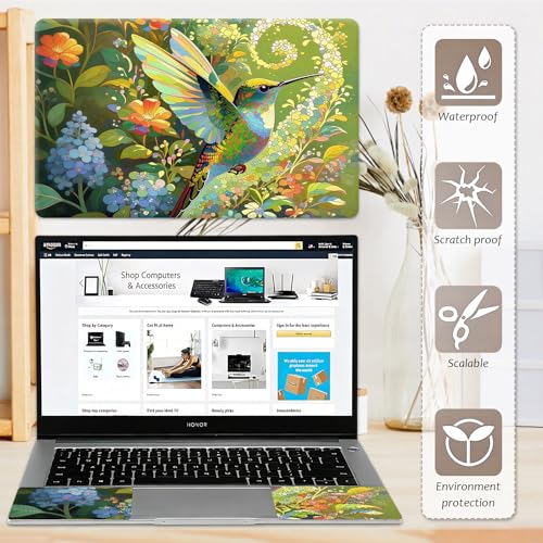 Laptop Skin 12.1-15.6 inch Removable Universal Reusable Laptop Sticker Decal,Waterproof No Residue Vinyl Cover,Scratch-Resistant Cuttable Full Wrap Sticker for Notebook, Green Bird Hummingbird Floral - color: Green Bird Hummingbird Floral