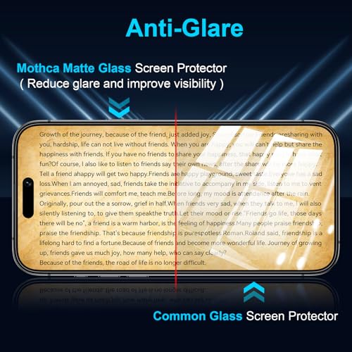 Mothca 2 Pack Matte Glass Screen Protector for iPhone 15 Pro 6.1-inch [Auto Fit Box Dust-Free] Edge to Edge Full Coverage Anti-Glare & Anti-Fingerprint Tempered Glass, Bubble Free, Smooth as Silk - size: iPhone 15 Pro-6.1 Inch