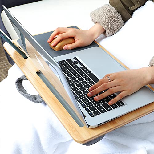 SUMISKY Laptop Lap Desk with Cushion Protable LapDesk with Handle Tablet Support Phone Holder and Mouse Pad Oversized Bamboo Laptop Stand for Sofa Fits Up to 17 Inches - size: L(21.3"x11.8")