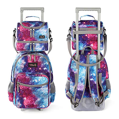 Tilami Rolling Backpack 18 inch Double Handle with Lunch Bag Wheeled Kids Backpack for Girls and Boys, Galaxy - color: Galaxy