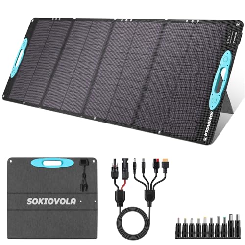 SOKIOVOLA 160W 18V Portable Solar Panels for Power Station,25% High Conversion Efficiency ETFE Foldable Solar Panel Charger with Adjustable Kickstand Solar Panel for Camping Outdoor RV Trailer Car - color: 160 Blue