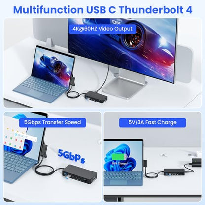 New Surface Docks Triple Displays 4K HDMI+DP+Thunderbolt 4, 12 in 1 Microsoft Surface Docking Station with 120W Power Adapter for Surface Pro 11/10/9/8, Surface Book Go,Surface Laptop