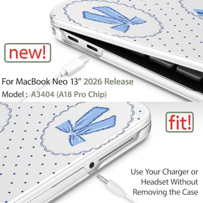 Compatible with MacBook Neo 13 inch (2026 Release A3404) (A18 Pro) with Liquid Retina Display, Printed Slim Protective Case with Screen Protector & Keybaord Cover, Blue Bow&Polkadot - color: Blue Bow&Polkadot