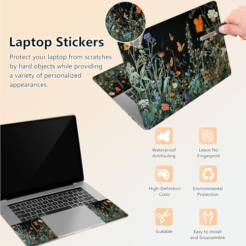 Laptop Skin Sticker Decal 15.6 Inch,12 13 13.3 14 15 15.6 in Laptop Netbook Skins for Notebook,Art Decal Removable Waterproof Scratch Resistant,Universal Vinyl Cover,Floral Plant Butterfly - color: Floral Plant Butterfly